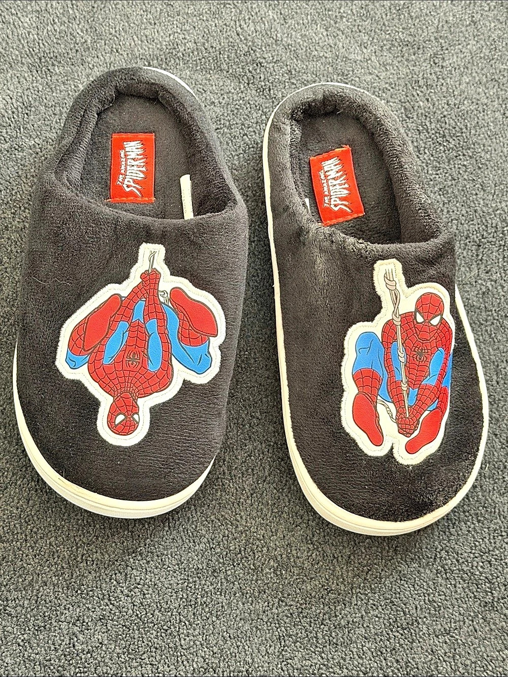 Marvel Spider-Man Kids Plush Slippers Black & Red Baby 11/12